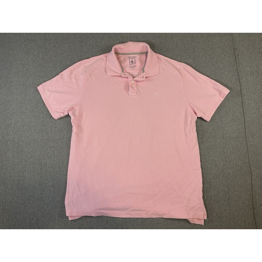 Calvin Klein Mens Liquid Cotton Polo Shirt Pink White Stripe‎ Short Sleeve Small